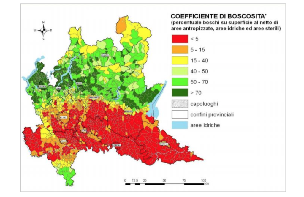 Il Coefficiente di boscosità sul territorio della Lombardia