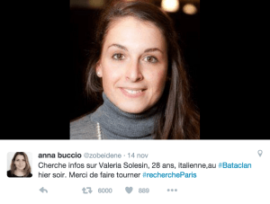 L'appello per trovare Valeria Solesin (twitter.com)