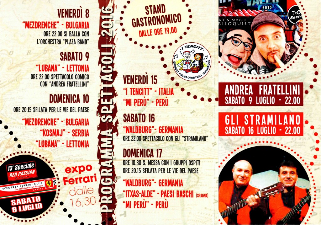 Cunardo, oggi inizia la 31esima edizione del "Festival Internazionale del Folklore". Ecco il programma