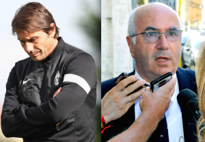 A sinistra l'allenatore, Antonio Conte, a destra Carlo Tavecchio, neo presidente FIGC