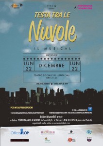 La locandina di "Testa tra le Nuvole, il Musical", in scena il 22 dicembre a Luino