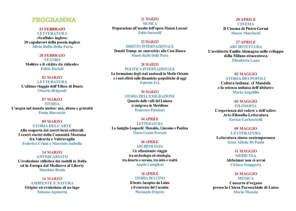 Al via la trentesima stagione di conferenze dell'Università Popolare di Luino. Ecco il programma