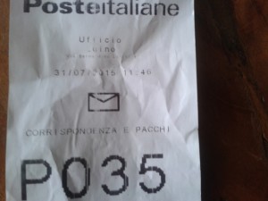 Il ticket preso dalla signora Rosanna Mineo questa mattina all'Ufficio Postale di Luino