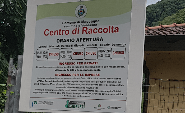 Apertura straordinaria estiva della piazzola ecologica a Maccagno