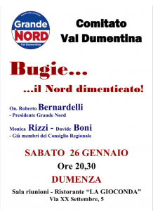 Dumenza, sabato un incontro con il "Grande Nord" per parlare di politica a 360°