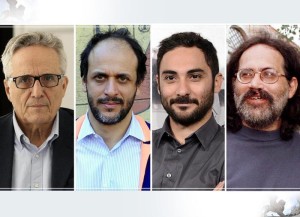 I registi italiani in concorso a Venezia, da sinistra: Marco Bellocchio, Luca Guadagnino, Piero Messina e Giuseppe Gaudino (ANSA)