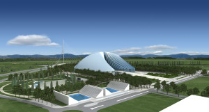 Il disegno del progetto del Centro dello Sport a Tor Vergata, noto come le "Vele di Calatrava" (