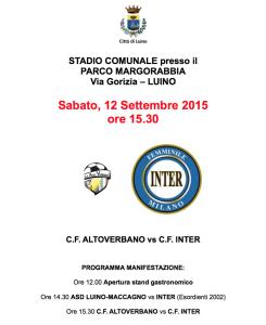 Luino, l’Inter femminile di scena sabato pomeriggio al Campo Sportivo del Parco Margorabbia contro l’Alto Verbano