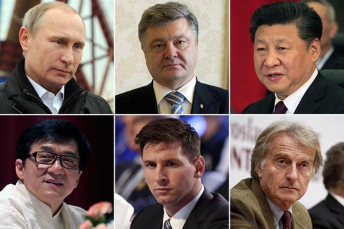 ANSA - Prima fila da SX: Putin, Poroshenko, Xi Jinping. Seconda fila da SX: Jackie Chan, Messi, Montezemolo