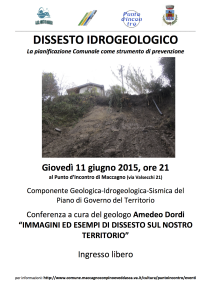 Giovedì sera al Punto d'Incontro di Maccagno, ore 21, l'incontro “Immagini ed esempi di dissesto sul nostro territorio”